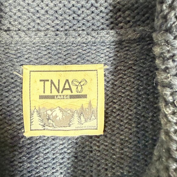 Aritzia TNA Sea to Sky Blue Deer Motif Cowichan Cardigan Sweater Lambswool L - Picture 6 of 10
